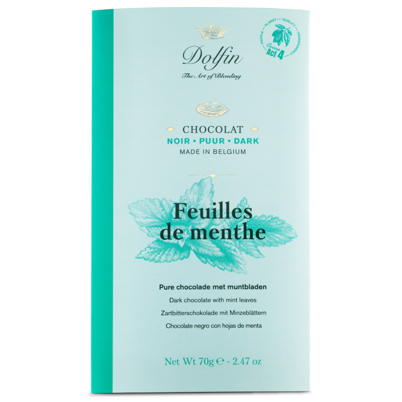 Tablette de Chocolat 70g - Noir & Feuilles de Menthes - Dolfin